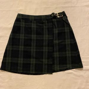 Plaid navy blue and green skirt